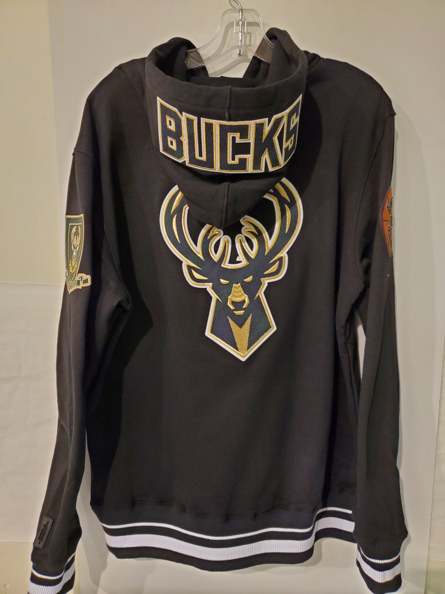Milwaukee Buck Black Hoodie with Old English writing and Deer on Back