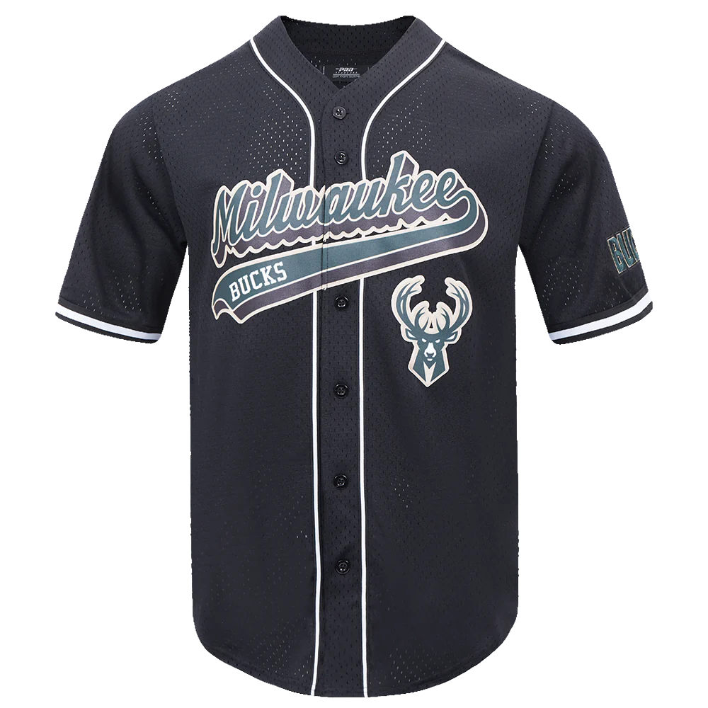 NBA MILWAUKEE BUCKS MESH BUTTON DOWN SHIRT (BLACK)