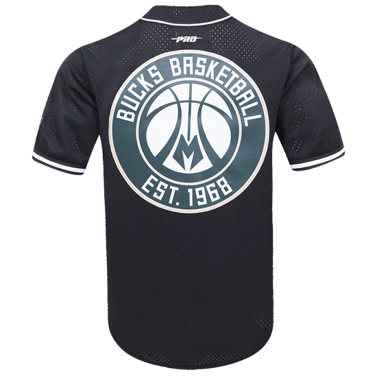 NBA MILWAUKEE BUCKS MESH BUTTON DOWN SHIRT (BLACK)