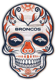 Denver Broncos 12in Sugar Skull Wood