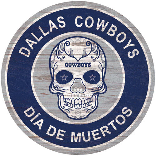 Dallas Cowboys 15"in Sugar Skull Wood Circle Sign