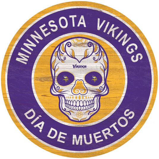Minnesota Vikings 15"in Sugar Skull Wood Circle Sign