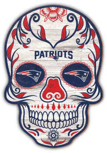 New England Patriots 12in Sugar Skull Wood