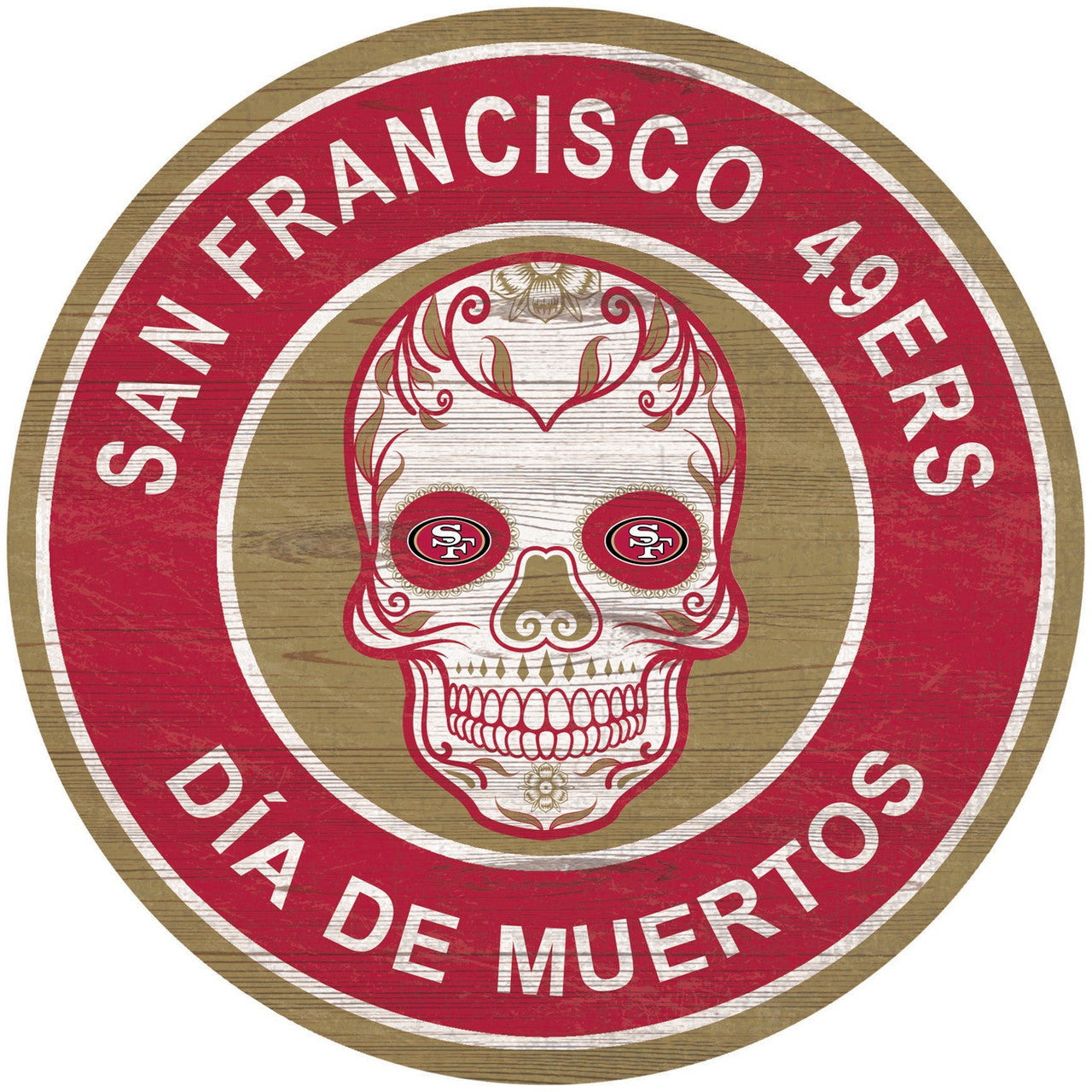 San Francisco 49ERS 15"in Sugar Skull Wood Circle Sign