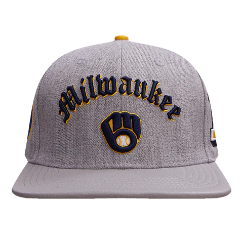 Old English Writing Gray Brewers Hat