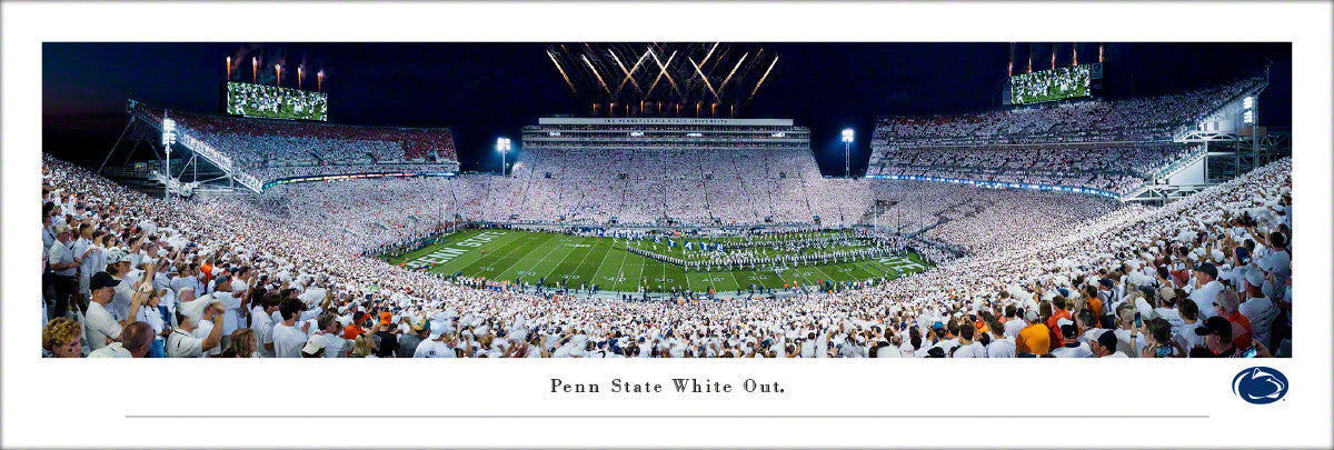 Penn State Nittany Lions Run Out Panoramic Picture - White Out at Beaver Stadium