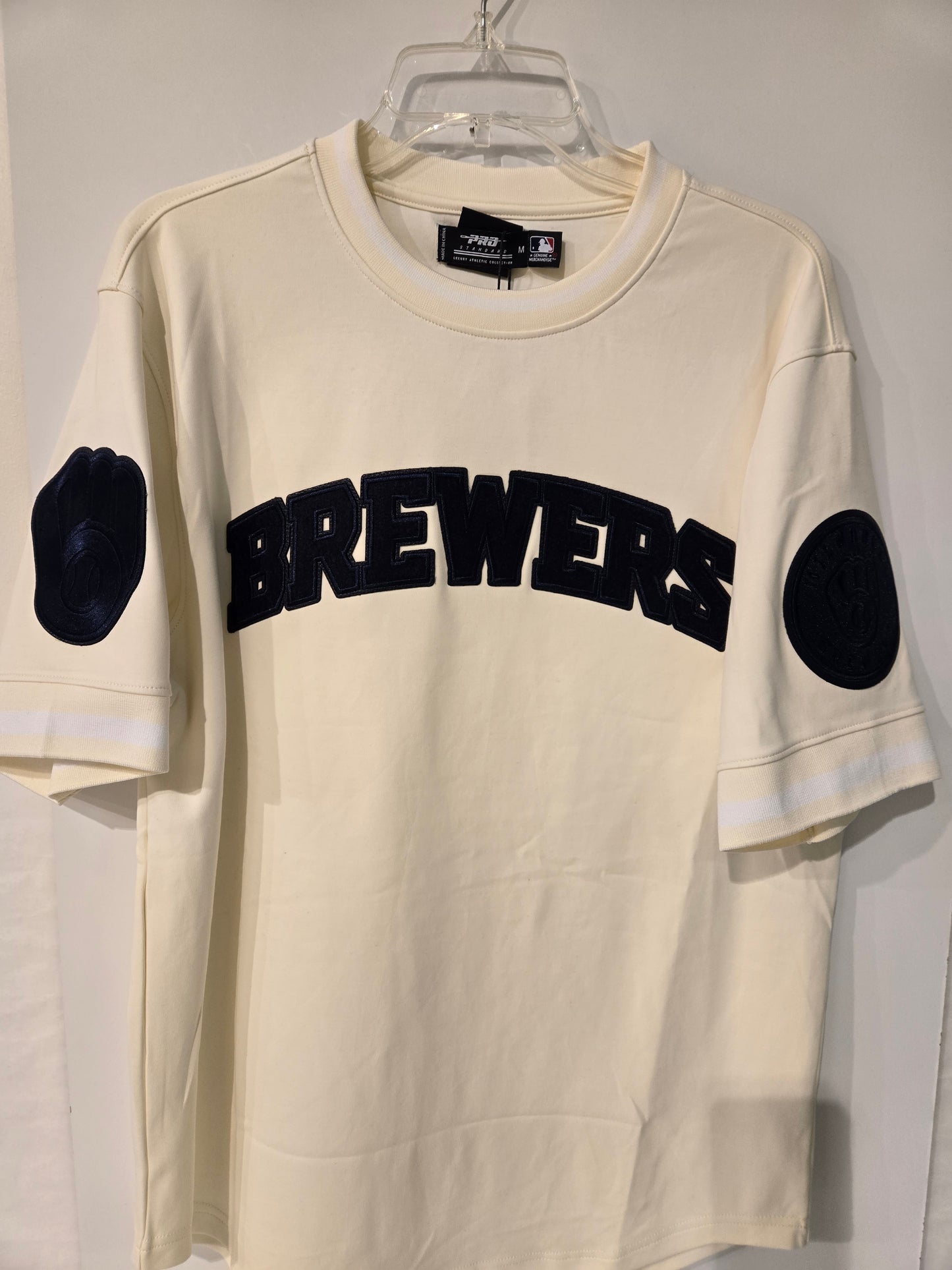 Milwaukee Brewers Cream with Whites Strip on Collar and Sleeves and Black Writing