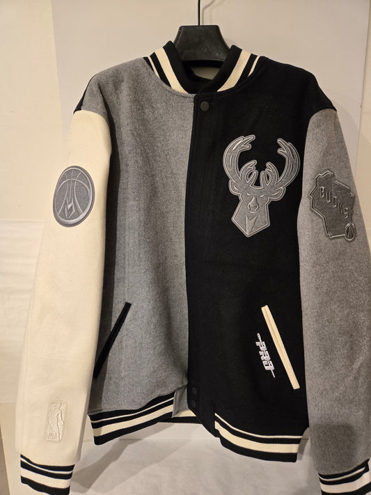 Milwaukee Bucks Grey and Black Letterman Jacket