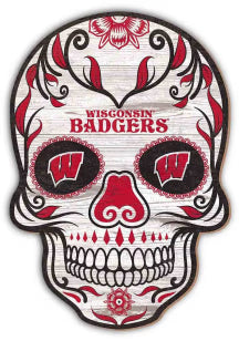Wisconsin Badgers 12in Sugar Skull Wood