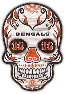 Cincinnati Bengals 12in Sugar Skull Wood