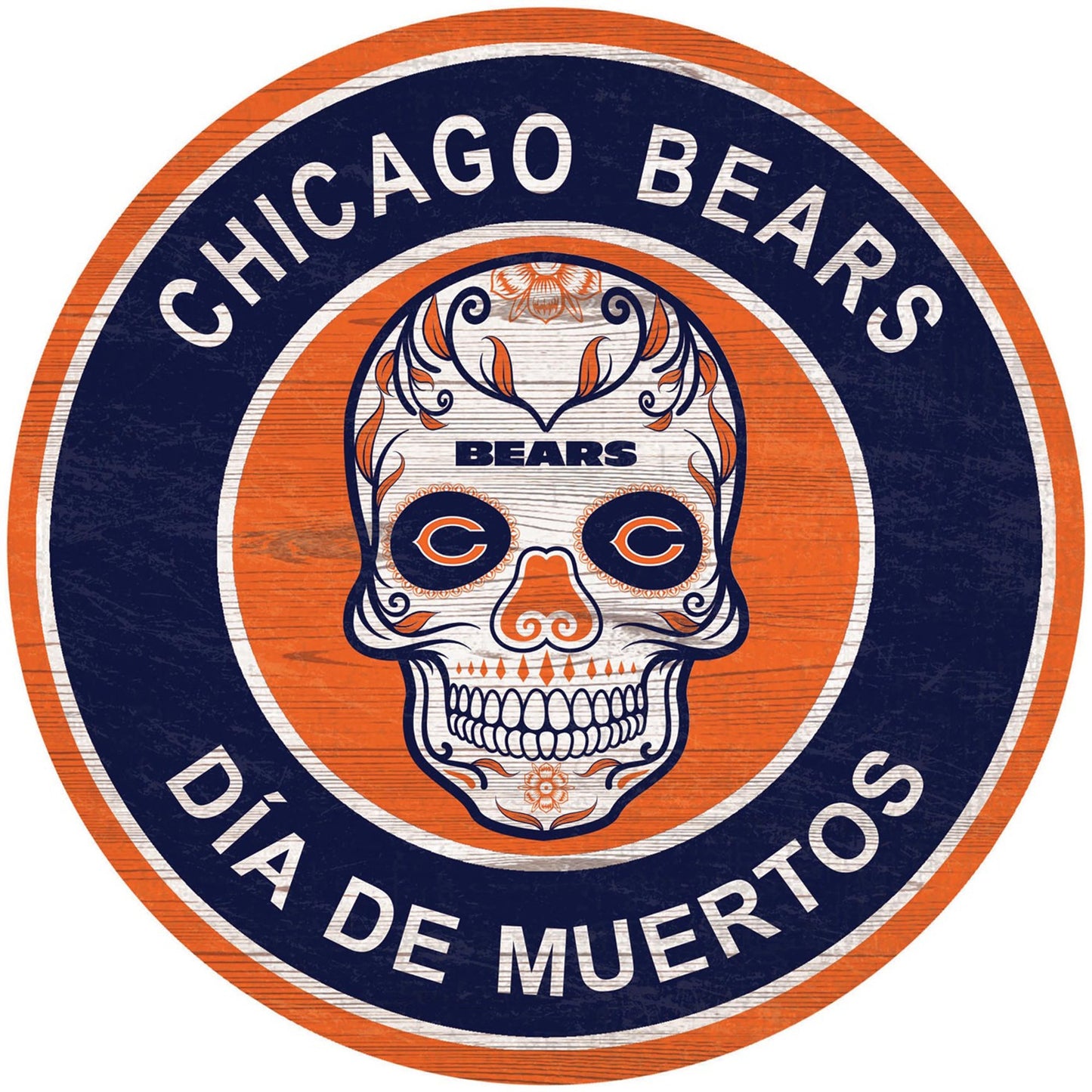 Chicago Bears 15"in Sugar Skull Wood Circle Sign