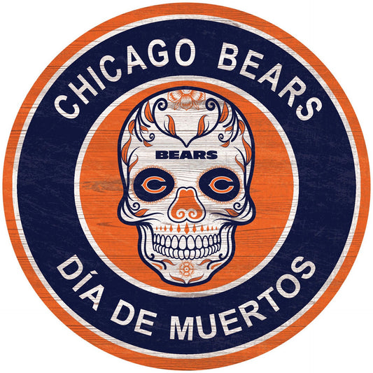 Chicago Bears 15"in Sugar Skull Wood Circle Sign