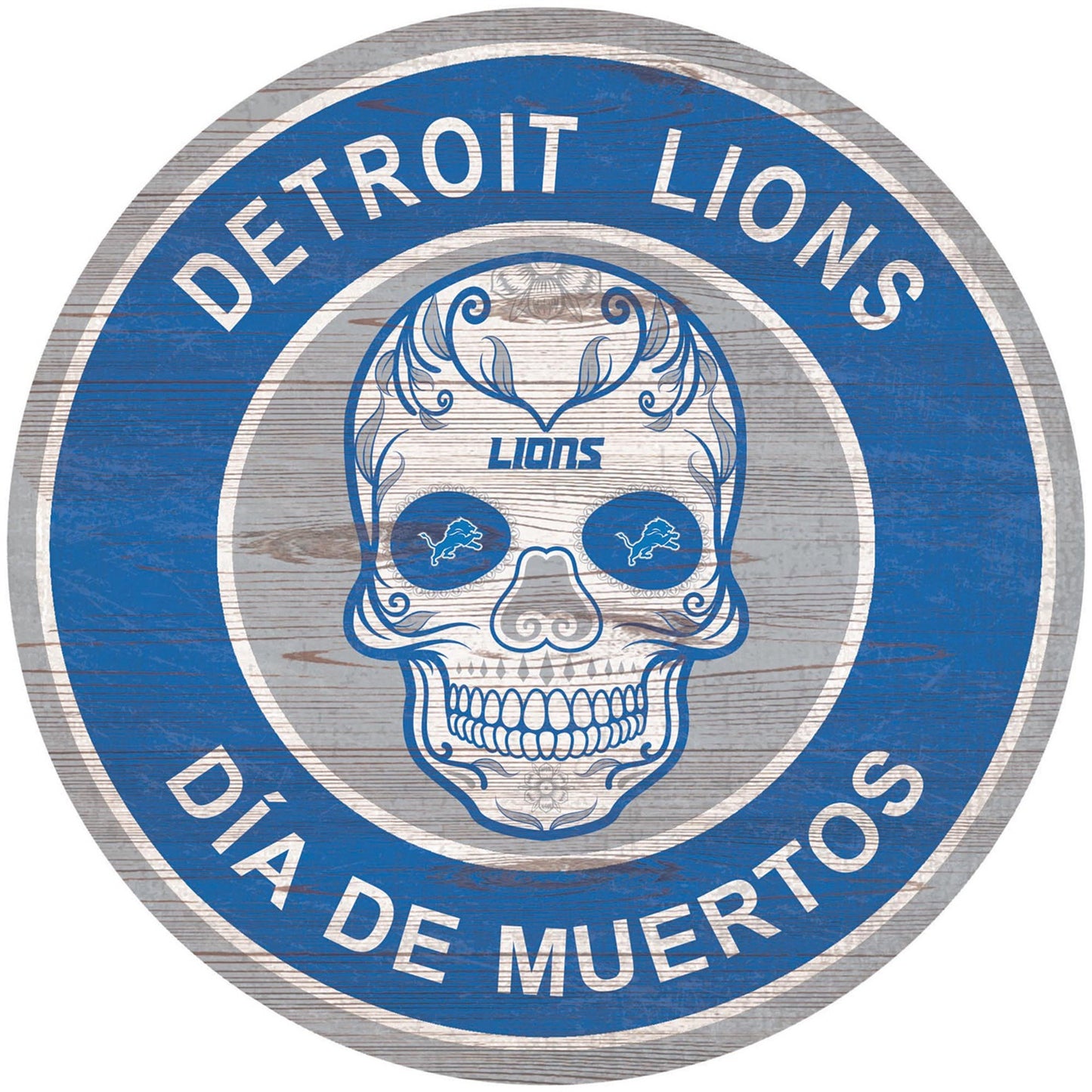 Detroit Lions 15"in Sugar Skull Wood Circle Sign