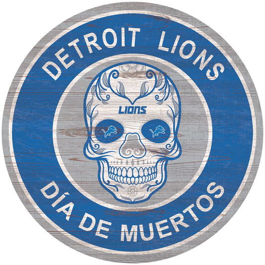 Detroit Lions 15"in Sugar Skull Wood Circle Sign