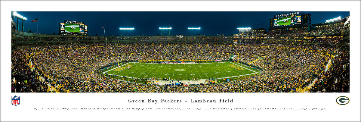 Green Bay Packers Panoramic Picture - Lambeau Field at Night 50 Yard Line