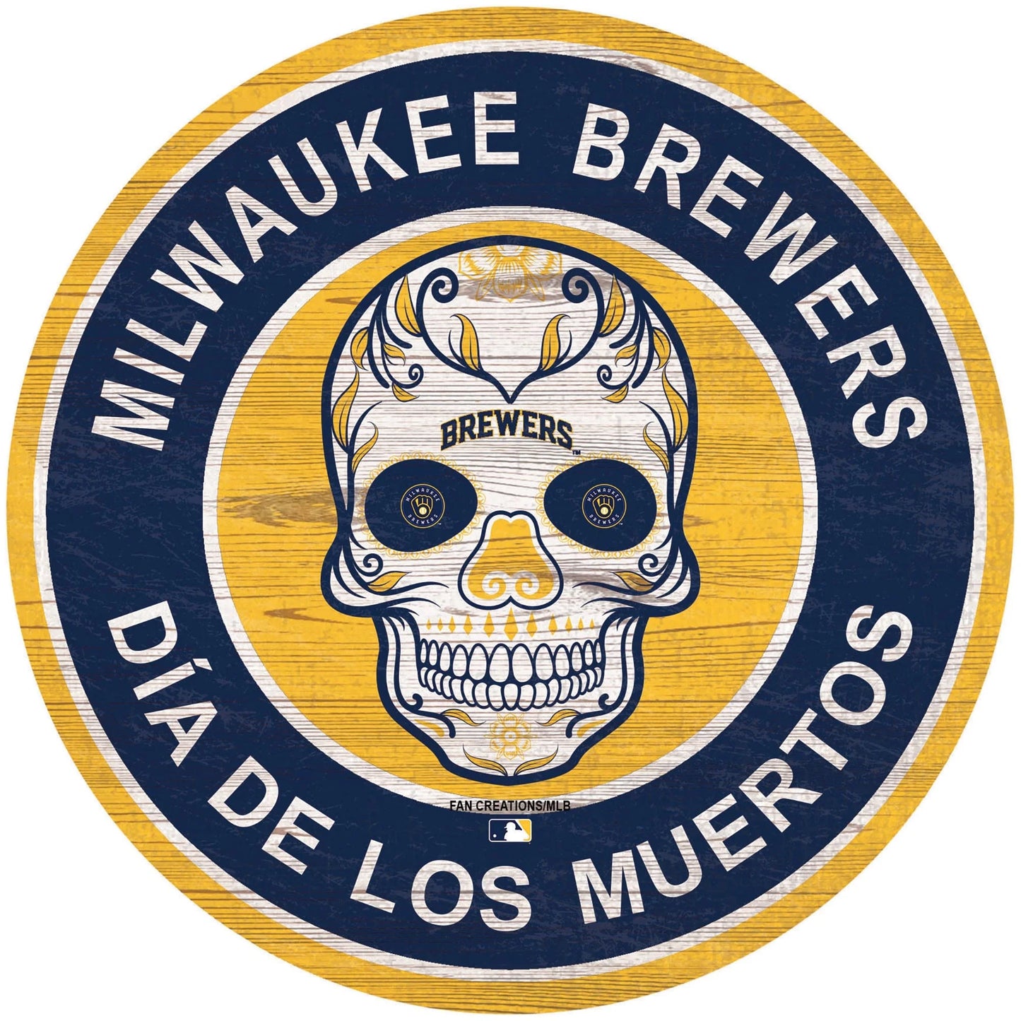Milwaukee Brewers 15"in Sugar Skull Wood Circle Sign