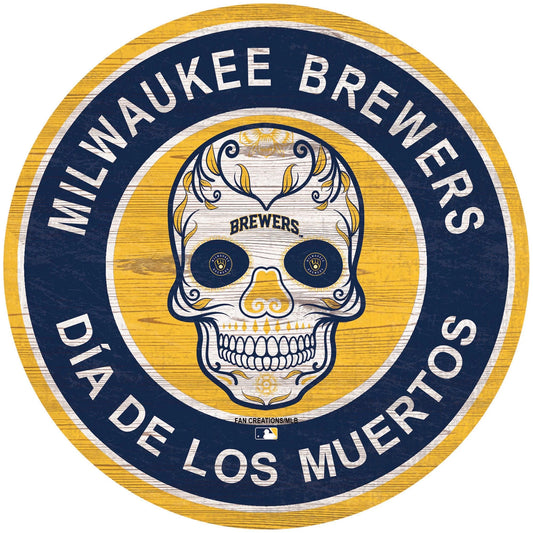 Milwaukee Brewers 15"in Sugar Skull Wood Circle Sign