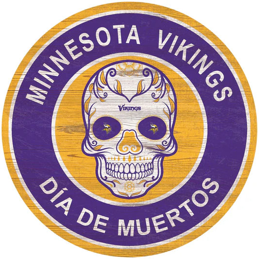 Minnesota Vikings 15"in Sugar Skull Wood Circle Sign