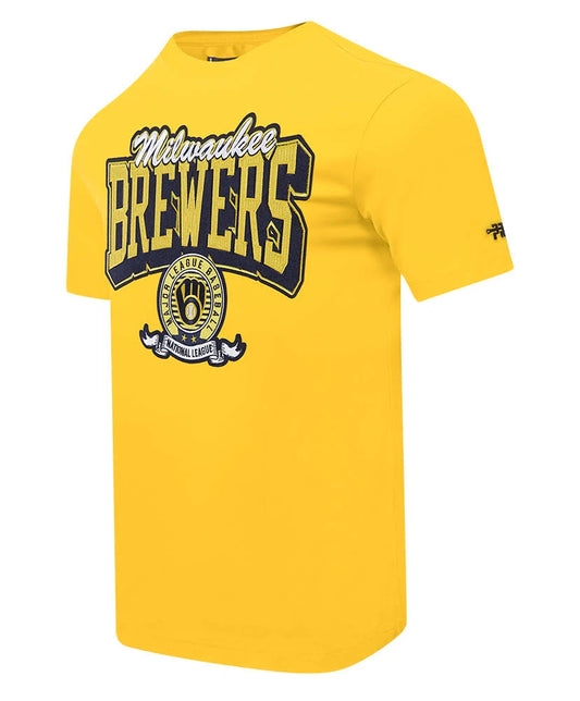 Milwaukee Brewers Yellow T-Shirt Blue Writing