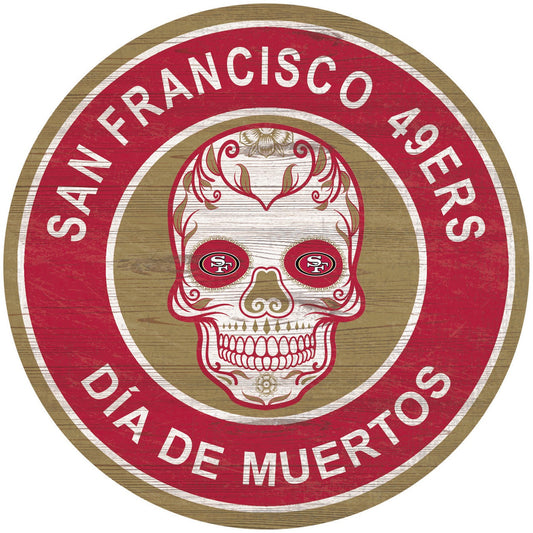 San Francisco 49ERS 15"in Sugar Skull Wood Circle Sign