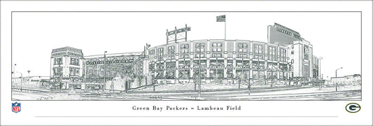 Green Bay Packers Lambeau Field Panoramic Line Art B&W